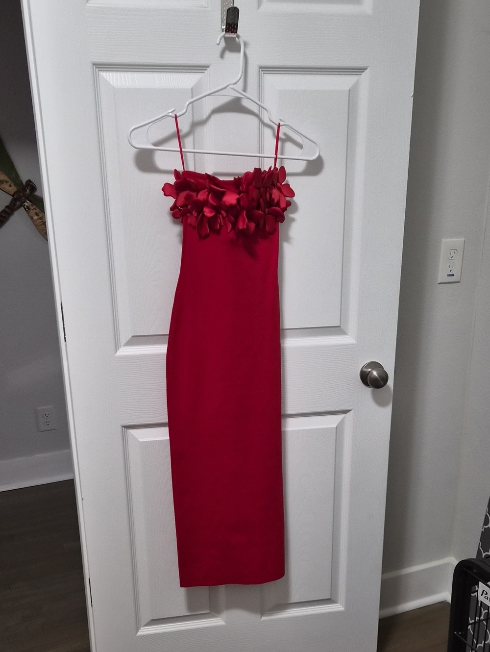 Red Floral-Trim Spaghetti Strap Dress